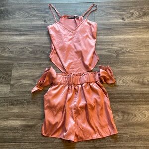 Something Navy pink 
Satin lingerie top/bottom Set. Size XS